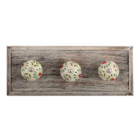 Pea Green Leaf Flower Ceramic Wooden Hooks